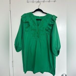 Green Embroidered Babydoll Dress